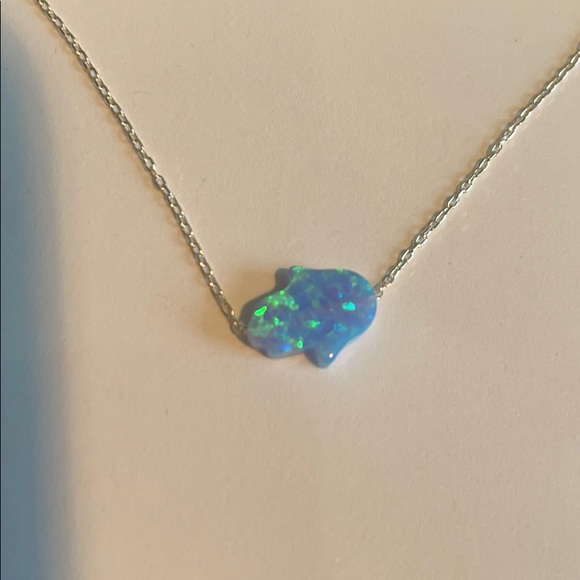 Blue Opal  and sterling sideways hamsa necklace - Picture 2 of 3